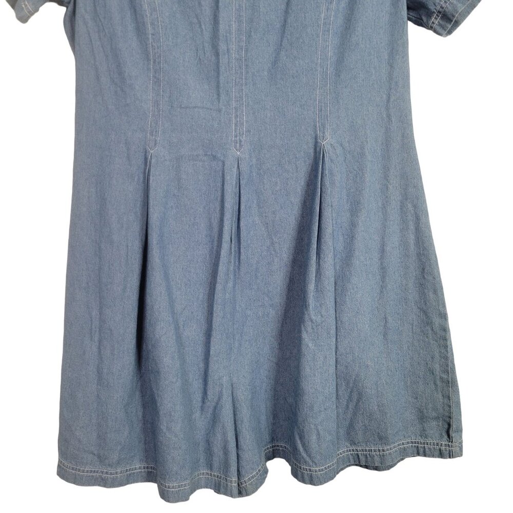 Newport News Size 16 Romper Shorts Denim Jeans Pleated Short Sleeve 100% Cotton - Picture 4 of 7